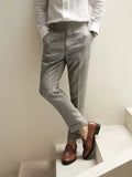 AIDASE  -  Vintage Naples Linen Pants Men British Style High Waist Slim Fit  Trousers Spring Summer Fashion Casual Ankle-Length Suit Pants aidase-shop