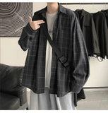 Aidase Spring Autumn Versatile Men's Cool Casual Loose Tess Button T-Shirt Soft Long Sleeve College Style Plaid Student Sport Pocket aidase-shop