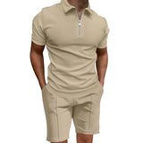 AIDASE  -  Men's Summer Suits Solid Color Waffle Lapel Slim-fit Short Sleevett-shirt Casual Fashion Men's Clothing aidase-shop