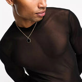 AIDASE  -  Spring New Men's Mesh T-shirts Sexy See Through Thin Tops Party Fashion Men Clothes O Neck Long Sleeve Transparent T Shirt aidase-shop