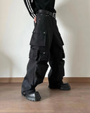 Aidase  Spring Autumn Cool Black Wide Leg Cargo Pants Multi Pockets Long Techwear Clothes Handsome Trousers Streetwear