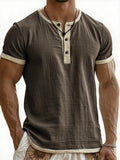 AIDASE  -  Summer New Men's Cotton Linen Shirt Casual Contrast Trim Short Sleeve Top Breathable Comfort Slim Fit Sports Casual Shirt aidase-shop