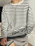 AIDASE  -  Spring Autumn Korean Style Trendy Retro Striped Print Round Neck Long-sleeved T-shirt for Men Loose Version aidase-shop