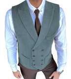 Aidase Men's Vest Casual Double Breasted Suit Vest Herringbone Pattern Notch Lapel Waistcoat for Groomsmen for Men Vest aidase-shop