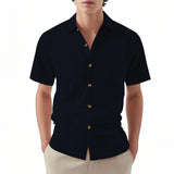 AIDASE  -  New Summer Short Sleeve Casual Shirts Men Solid Turn Down Collar Breathable Beach Shirts Male Single Breasted Daily Blouse aidase-shop