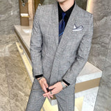 Aidase Asymmetry Blazer Spring Blazer High Quality Personalized Lattice Suit Wedding Dress Two Piece Men Tuxedo Suit aidase-shop
