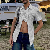 AIDASE  -  Men Striped Shirt Lapel Short Sleeve Tie Up Casual Men Clothing Summer Shirts Streetwear 2025 Fashion Male Tops S-5XL aidase-shop