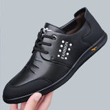 AIDASE  -  Men's Casual Leather Shoes Knot Business Leisure British Style round Toe Low Heel Anti-Slip Leather Lined Rubber Bottom aidase-shop