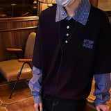 AIDASE  -  Autumn Retro Loose American Fake Two-piece POLO Shirt Long-sleeved T-shirt Men's Versatile Fashion Couple Splicing Shirt Chic aidase-shop