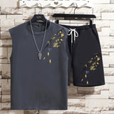 AIDASE  -  Men Summer Chinese Style Bamboo Leaf Sleeveless Vest Set Top Outfit National Trend Design aidase-shop