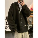 Aidase Striped Plush V-neck Sweater Men's Loose Casual Brushed Knit Trendy Couple Versatile Comfortable Harajuku High Street Cardigan