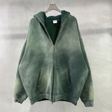 Aidase Men's Oversize Long Sleeve Washed Double Zipper Cardigan Hoodies Loose Plus Plush Gradient Women's Hooded Pullovers Winter aidase-shop