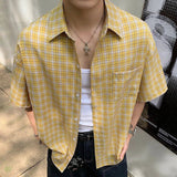 AIDASE  -  Vintage Y2K Style Plaid Shirts Men Streetwear Fashion Button-up Lapel Short Sleeve Shirt For Men's 2025 Summer New Casual Shirts aidase-shop