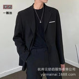 AIDASE  -  Casual Men's Suit Jacket Spring Autumn Black Business Formal Korean Trendy Lightweight Mature Single Button Polyester Viscose aidase-shop