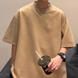 American Vintage Men's T-shirts Suede Solid Color Loose Fashion Tops Casual  Short-sleeved Male Tees  Summer aidase-shop