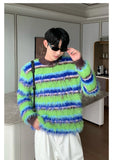 Winter Men's Sweater Niche Design Striped Contrast Color Pullovers Heavy Woolen Scarf Loose Mink Velvet Knitwear aidase-shop