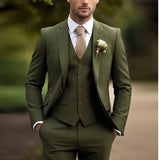 Aidase Elegant Men's Suits Full Set (Jacket+Vest+Pants ) Army Green Slim FIT Business Casual Tuxedo Blazer Beige Groom Wedding Suits