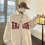 AIDASE  -  Men's Solid Color Long Sleeved Shirt High Street Style Unique Letter Printed Thin Jacket Japanese Loose Casual Male Top aidase-shop