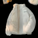 AIDASE  -  Hiphop Down Padded Jacket for Female Couples Cotton Jacket Added Velvet Winter New Stand Up Collar Bread Coat Unisex Letter Top aidase-shop