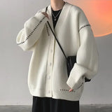 Aidase White Crewneck Man Clothes Black Knitted Sweaters for Men Cardigan Round Collar Ugly Old Order Trend Street Overfit S Neck