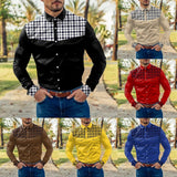 AIDASE  -  Elegant Chest Pocket Men'S Plaid Shirt Mens Fashion Casual Houndstooth Color Block Splicing Lapel Button Cuffs Camisas De Hombre aidase-shop