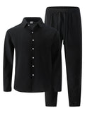 AIDASE  -  Trendy Solid Color Linen Sets Mens Long Sleeve Buttoned Lapel Shirt And Pants Linen Two Pieces Suits Autumn Men's Casual Outfits aidase-shop