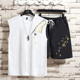 AIDASE  -  Men Summer Chinese Style Bamboo Leaf Sleeveless Vest Set Top Outfit National Trend Design aidase-shop