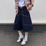 AIDASE  -  Trendy Men's Cargo Denim Shorts American Style Large Pocket Decoration Summer Niche Design Calf-Length Pants Tide 21E6606