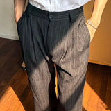 AIDASE  -  Spring Summer Men Pinstripe Pants High Waist Wide Leg Relaxed Fit Casual Office Trousers aidase-shop