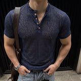 AIDASE  -  Mens Lyocell Tencel Henley Polo Shirt Half Button Up Slim Fit Muscle Tops Breathable Trendy Short Sleeve Streetwear New aidase-shop