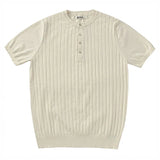 Aidase Mens Casual Henley Collar Knitted Short Sleeves Genderless 2024 New American Simple Versatile Basic Solid Color Clothes Unisex aidase-shop