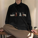 AIDASE  -  Men Shirt Embroidered Lapel Long Sleeve Korean Style Men Clothing Streetwear Loose 2025 Fashion Casual Male Shirts Tops aidase-shop