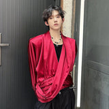 AIDASE  -  Sexy Men's Shirts Big V-neck Shoulder Padded Design Solid Color Long Sleeve Pullover Male Loose Tops Spring 2025 24K1124 aidase-shop