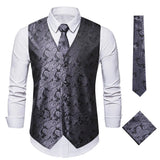 AIDASE  -  Men's Paisley Floral Embroidered Vest Suit Waistcoat with Tie New Autumn Fashion European Size Business Formal Dress aidase-shop
