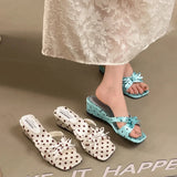 AIDASE  -  Summer Thick Heel Mules Shoes Elegant Butterfly-knot Vacation Dress Sandalias Gladiator Women Polka Dot Slippers aidase-shop
