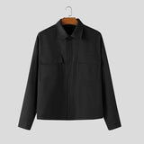 AIDASE  -  Men Shirt Solid Color Lapel Long Sleeve Pockets Casual Men Clothing Streetwear Loose Korean Style Fashion Male Tops aidase-shop