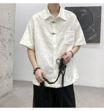 AIDASE  -  New Chinese Style Men Shirt Summer Niche Jacquard Metal Buckle Decoration Casual Short Sleeve Lapel Male Tops aidase-shop