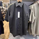 AIDASE  -  Japanese Men's Loose Solid Color Grid Texture Shirt Half Sleeves Ice Feeling Single Breasted Casual Shirt Daily Minimalist aidase-shop