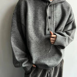 AIDASE  -  American Retro Casual V-ne Knitted Sweater Men Pure Color Outerwear Autumn Winter New Sle Loose Fit Long Sve Coat aidase-shop