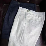 Aidase British Style Men Naples Linen Shorts Paris Waist Buckle Button Knee Length Pant Summer High Quality Casual Loose Short Trouser