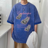 AIDASE  -  Dopamine Washed Letters Printed T-shirt Retro Niche Design Short-sleeved Trend Loose Casual Couple Models Half-sleeved aidase-shop