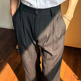 AIDASE  -  Spring Summer Men Pinstripe Pants High Waist Wide Leg Relaxed Fit Casual Office Trousers aidase-shop