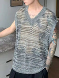 AIDASE  -  Spring Summer New Men's Tide Elastic Vest Casual Knitted Muscular Tank Tops V-Neck Chic Niche Punk Retro Waistcoat aidase-shop