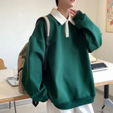 Aidase Autumn Lapel Hoodie Men Fashion Black Green Casual Oversized Sweatshirt Men Streetwear Hip Hop Loose Pullover Hoodies Mens Hoody