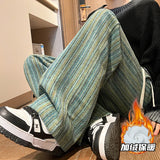 Aidase Wool Men's Pants Autumn and Winter Thickened High Waisted Small Leg Pants Casual Business Striped Contrast Wool Pants Warm aidase-shop