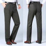 AIDASE  -  Men's Cotton Suit Pants Smart Casual Straight Solid Color Dress Trousers Men Four Seasons Loose Formal Office Full Length Pants aidase-shop