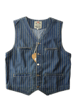 Aidase American casual retro denim blue vest washed 100% cotton vertical striped distressed buckle back gentleman camisole vintage aidase-shop