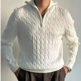 AIDASE  -  Zipper High Neck Long Sleeve Knitted Sweater Men's Casual Fashionable Versatile White Outerwear Comfortable Lazy Style Overhead aidase-shop