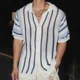 AIDASE  -  Striped Loose Short Sleeved Men's Knitted Shirt Summer Niche Hollow 2025 Contrast Color Korea Fashion Male Tops