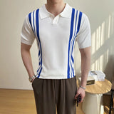 AIDASE  -  Summer Slim Fit Striped Contrast Knit Ice Polo Shirt Men's Stretchable Short Sleeve T-Shirt M-4XL aidase-shop